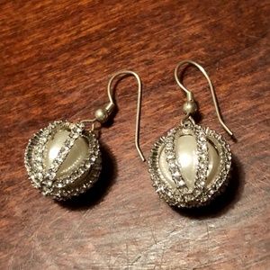 Pearl Inside CZ Silver Dangle Earrings